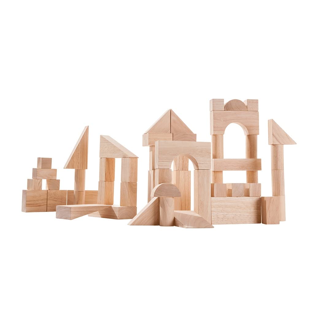 PlanToys Wooden 50 Piece Unit Block (35 mm) Building Set (5502) | Sustainably Made from Rubberwood and Non-Toxic Paints and Dyes | PlanNatural Classic Wooden Toy Collection