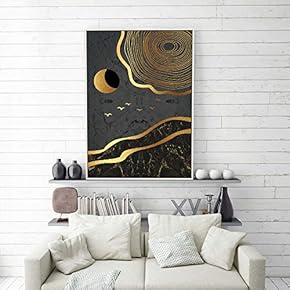 Framed Canvas Home Artwork Decoration Golden Abstract Style Canvas Wall Art for Living Room, Bedroom - 16x24 inches