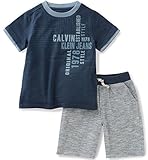 Calvin Klein Baby Boys' 2 Pieces Tee Set-Marled Shorts, Blue, 18M