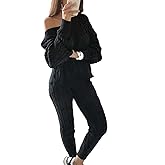 Womens Fall Knit 2 Piece Outfits Sweater Shirt Top and Bodycon Pants Casual Jumpsuit Romper Plus Size