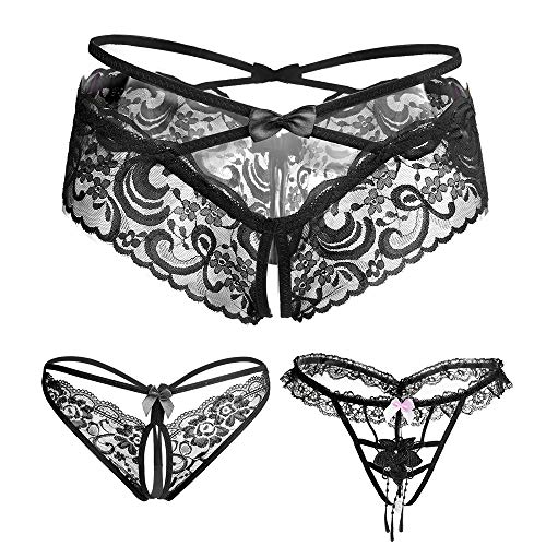 Joeyer 6 stuks damesstring tanga's zwart ondergoed met kant parel - Image 8