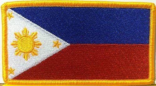 Republic of The Philippines Flag Embroidered Patch with Hook & Loop Travel Morale Patriotic MC Biker Shoulder Gold Border Emblem #406