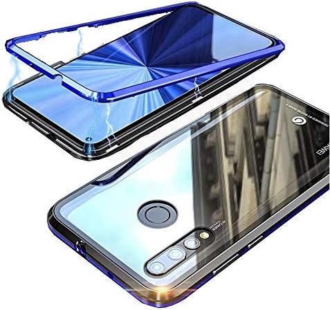 Funit Magnet Adsorption Case for Huawei Nova 4 Metal Frame+Clear 9H Glass Back Hard Cover Hybrid Case Ultra Slim Fitting Anti-Scratch Support Wireless Charging Huawei Nova 4 Cover (Black Blue)