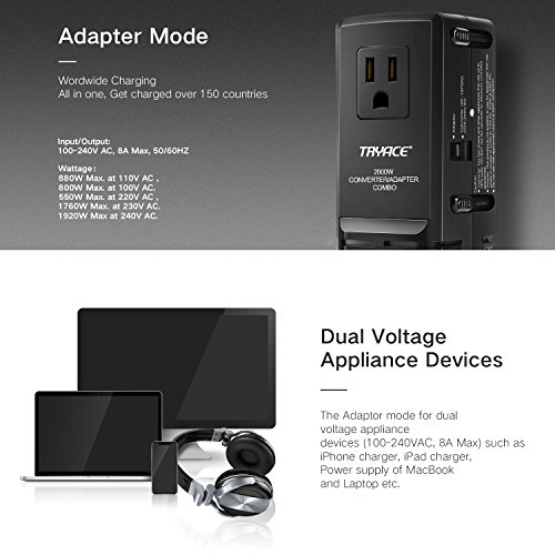 TryAce A8 2000W Travel Voltage Converter(Passed UL Safety Certification) for Hair Dryer, UK/AU/US/EU All in One Plug Wall Chargers for Phone, Camera, Tablet, Laptop, MacBook
