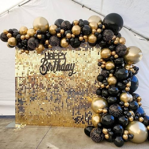AM ANNA Gold Shimmer Wall Backdrop for Party, Gold Sequin Backdrop,Gold Glitter Wall Backdrop 30 Pieces,Square Glitter Wall Panels Shimmer Backdrop Valentine's Day Decoration, Birthdays, Weddings