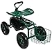 Sunnydaze Garden Cart with Wheels - Garden Stool on Wheels - Rolling Gardening Seat with Extendable Handle - Swivel Seat - Green