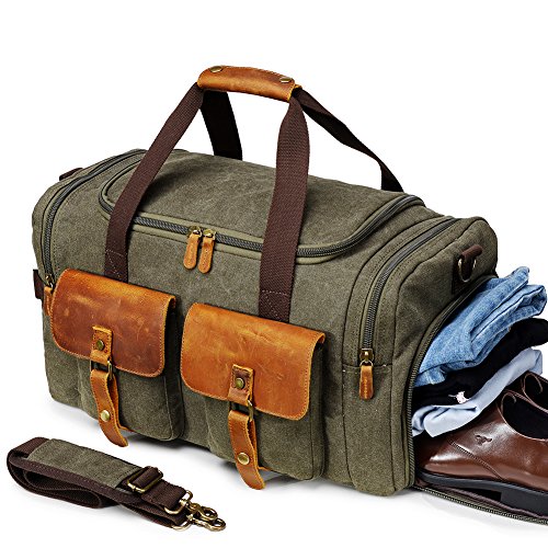 Canvas Duffle Bag Overnight Bags for Men Weekend Travel Duffel Weekender Bags for Women Canvas Leather Gym Travel Shoulder Tote Carry On Luggage Large with Shoes Compartment,College Student Gift