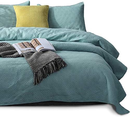 KASENTEX Coverlet Quilt Set-Pre Washed-Luxury Microfiber Soft Warm Bedding-Solid Colors Bedspread-Contemporary Design (Aqua Sea Green, Oversized King + 2 King Shams)