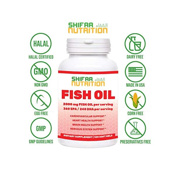 SHIFAA NUTRITION 2,000mg Halal Omega3 Wild Peruvian Fish Oil w/EPA