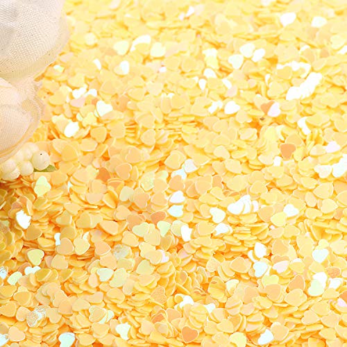 100g Iridescent Heart Shaped Confetti Glitter Sequins Flat PVC Star Mini Paillettes for Scrapbook Embellishment Cardmaking Jewelry Making Nail Manicure Wedding Birthday Party Decorartions (Yellow)