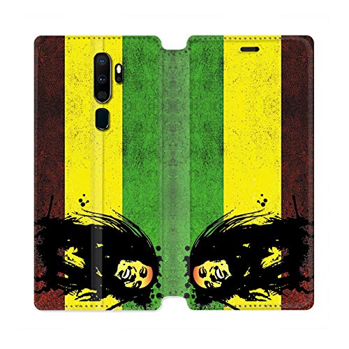 Leather Wallet Case for Oppo A9 (2020) Bob Marley Flag Design