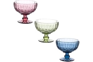 NIYANGLE 3pcs Footed Dessert Bowls with Elegant Floral Pattern Colored Transparent Glass Ice Cream Cups for