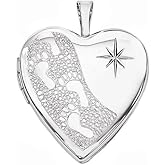 PicturesOnGold.com Sterling Silver Footprints Locket W/Starburst Heart Locket - 3/4 Inch X 3/4 Inch