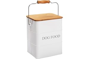 Brabtod Dog Food storage container Dog Treats Jar, Metal food treats tin for Dog, pet snacks Canisters with wooden lid/handle/sevice scoop,hold 5-6 lbs