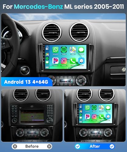 4G+64G Android Car Radio for Mercedes Benz ML GL W164 ML350 ML500 GL320 X164 ML280 GL350 9 Inch Carplay Wireless Radio with ndroid Auto Navi GPS Mirror Link Bluetooth WiFi/FM/RDS/EQ/SWC/USB