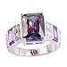 Psiroy 925 Sterling Silver Plated Emerald Cut Simulated Rainbow Topaz Wide Band Engagement Ring Size 7