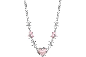QXFQJT Y2k Moonstone Necklace Y2k Coquette Aesthetic Star Heart Cross Necklace Jewelry for Women Valentine's Day