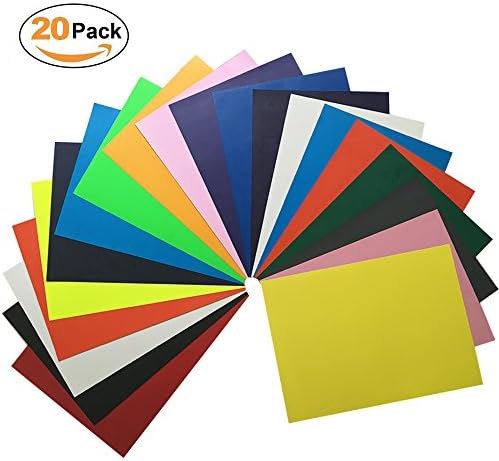 IZERUO EasyWeed Heat Transfer Vinyl PU（HTV）Iron-On Vinyl Bundle 12"x10"- 20 Pack of Assorted Color DIY T-Shirt HTV Starter Kit for Silhouette Cameo and Cricut