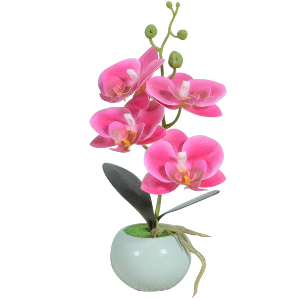 VIVILINEN Decorative Phalaenopsis Artificial Flowers Arrangement Mini Orchid Plants Bonsai Home Decoration in Ceramic Vase (One Size, Pink)