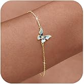 LOVECOM 925 Sterling Silver Enamel Butterfly Bracelets for Women Dainty 14k Gold Plated Gradient Blue Butterfly Link Bracelet Matching Insect Chain Jewelry Christmas Gifts to Daughter Friends
