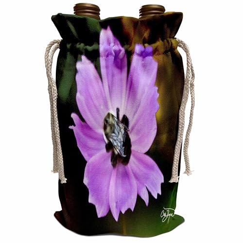 3dRose Wine Bag, 13.5" by 8.5", Purple Flowers Serves as Bumble Bees Pillow