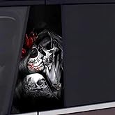 Blueshyhall 2PCS Car B-Pillar Vinyl Decals, Skull Couple Personalized Vehicle Door Pillar Sticker, Waterproof Sun Protection Scratch Cover