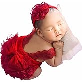 Ylsteed Newborn Photography Outfits - Girl Props Lace Romper Baby Photo Shoot Outfits Girls Photo Props (Strap Style - Red)