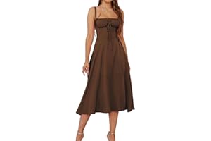 GLNEGE Floral Midi Corset Dress Wedding Guest Flowy Slit Lace Up Dresses for Women Tea Party A Line Casual Sundress