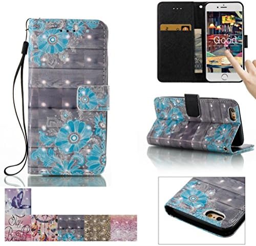 iPhone 6/6S Case, Firefish Kickstand Flip [Card Slots] Wallet Cover Double Layer Shell with Magnetic Closure Strap Protective Case for Apple iPhone 6/6S 4.7" -Blue Flower