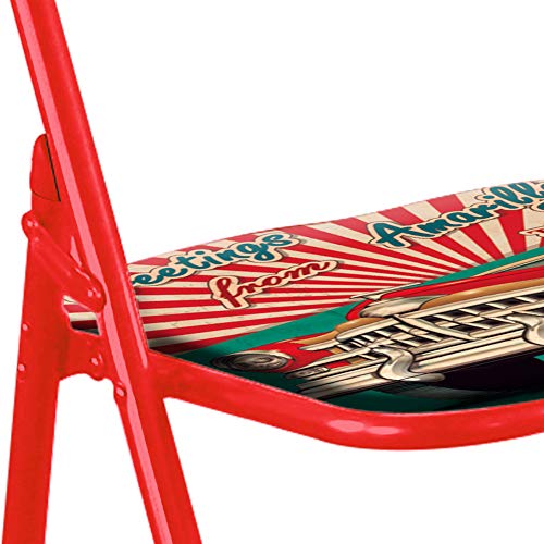 BAKAJI-Set-6-Pezzi-Sedie-Imbottite-Pieghevoli-Salvaspazio-Colore-Struttura-Grigio-Silver-Sedia-Metal-Rosso-retr