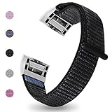 iGK Nylon Replacement Bands Compatible for Fitbit Charge 2, Premium Woven Nylon Adjustable Replacement Bands Breathable Sport Strap with Metal Connector Black Small
