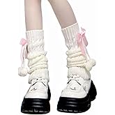 Brexiamin Long Lolita Leg Warmers for Women Harajuku Japanese Wool Cable Knit Thigh High Leg Warmers Loose Socks