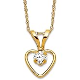 JewelryWeb 14k Yellow Gold Polished Spring-Ring 3mm White Zircon Love Heart Pendant Necklace 15 Inch 10x6mm Pendant