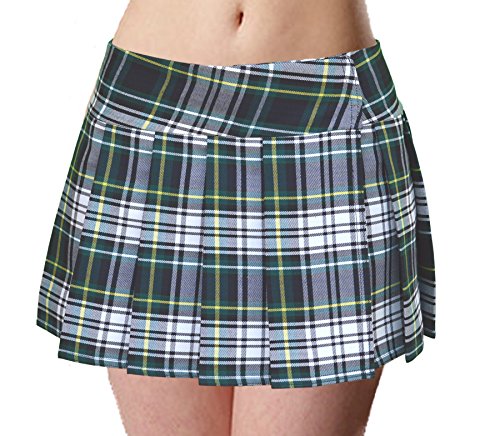 Green White Yellow Schoolgirl Tartan Plaid Pleated Mini Skirt Edinburgh