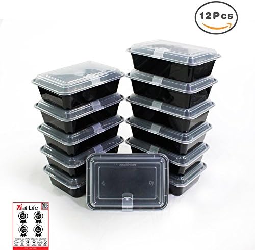 Valilife 12-Pack 1 Compartment Bento Lunch Boxes with Easy Open Air-Hole Lids, - Stackable, Reusable, Microwave, Dishwasher &amp; Freezer Safe - Meal Prep, Portion Control &amp; Food Storage Containers (32)