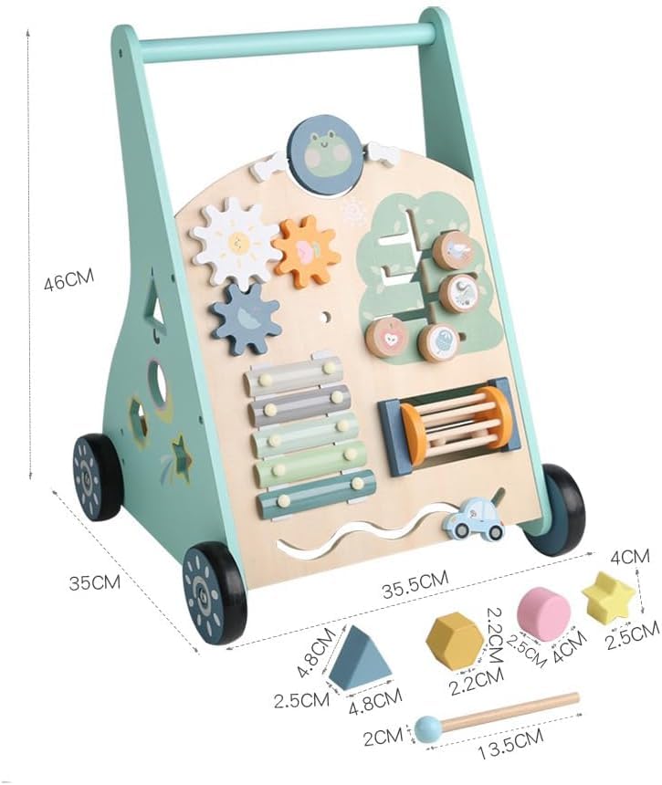 Wooden Baby Walker, Montessori Walker for Boys and Girls, Baby Push Walkers with Wheels, Learning Walking Toys for Toddlers from Sitting to Standing, Kid's Multi Activity Center