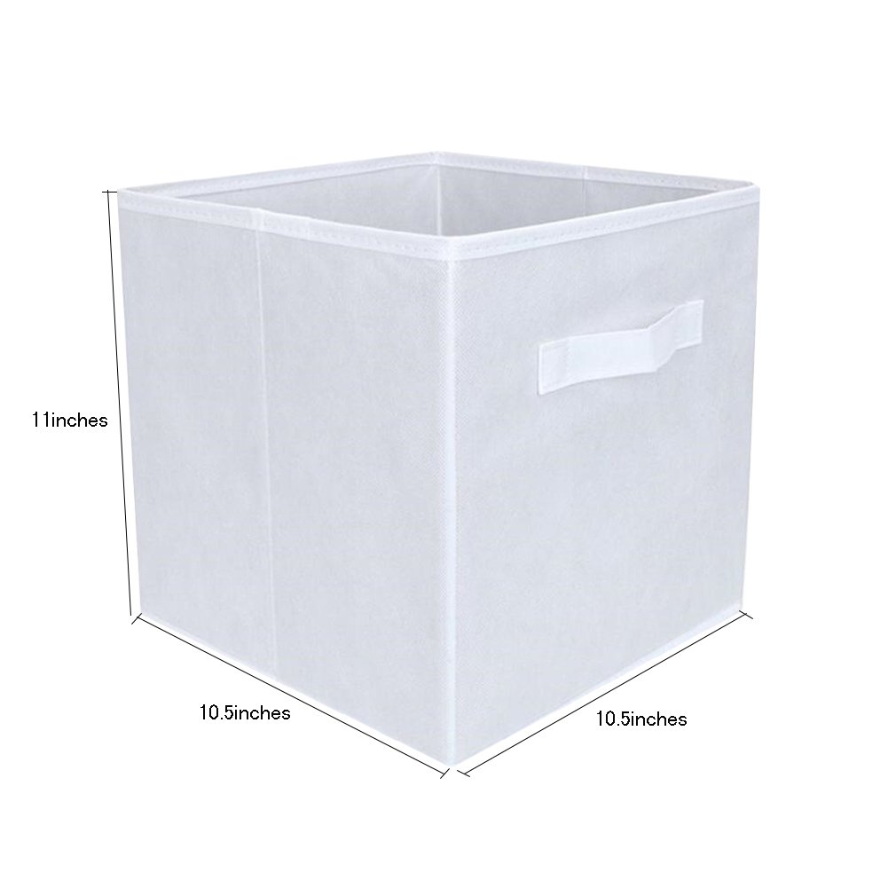 Foldable Storage Cube Basket Bin-6Pcs- Containers Home Shelf Organizer Cloth Collapsible Box Kids Toys Drawer (White)