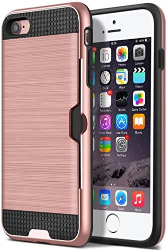 iPhone 7 Case, iPhone 8 Case, GeekZone Dual Layer Hybrid Shock Absorbent Card Slot Case with Card Holder/Storage Design Brushed Backboard Matte Impact Protection Cover for iPhone 7 &amp; 8 (Rose Gold)
