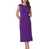 WOMLAYOUT Women's Sheath Dress Boat Neck Formal Ruched Midi Office Work Dresses