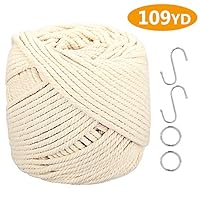 Macrame Cord, ONME 4mm X 100m (109 yds) Natural Virgin Cotton Rope Natural Color Macrame Cord Wall Hanging Cord Plant Hanger Rope Macrame Swing Chair Boho Dream Catcher DIY Craft Cord Knitting Rope