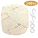 Macrame Cord, ONME 4mm X 100m (109 yds) Natural Virgin Cotton Rope Natural Color Macrame Cord Wall Hanging Cord Plant Hanger Rope Macrame Swing Chair Boho Dream Catcher DIY Craft Cord Knitting Rope