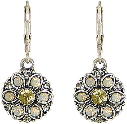 Silver-Plated Dazzling Austrian Crystal Florette Victorian Style Leverback Dangle Earrings (Cream)