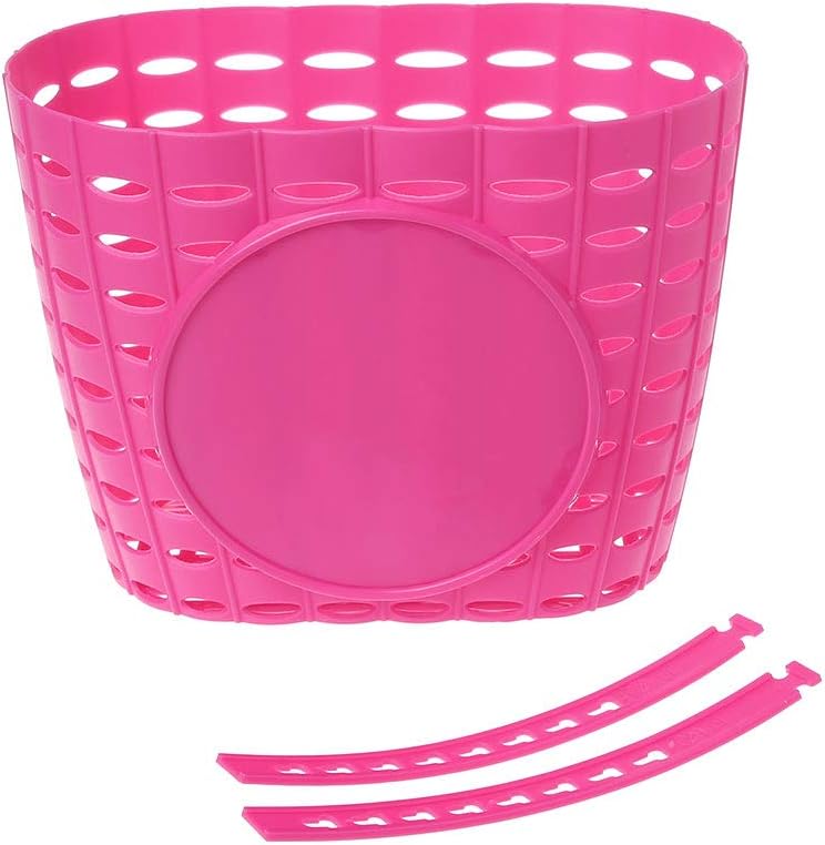 Junlinto,Bicycle Basket Hollow Children Bike Tricycle Scooter Storage Front Handlebar Plastic Carrier Cycling Kids Riding Shopping Pink
