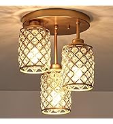 NSRCE 3-Light Semi Flush Mount Ceiling Light, Metal Frame Modern Gold Chandelier, K9 Crystal Chan...