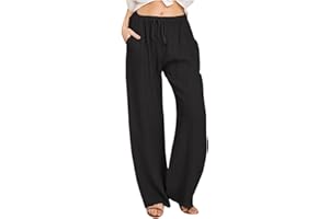 MIDELXP Cotton Linen Pants for Women Summer Drawstring High Waisted Palazzo Pants Casual Wide Leg Yoga Pants with Pockets