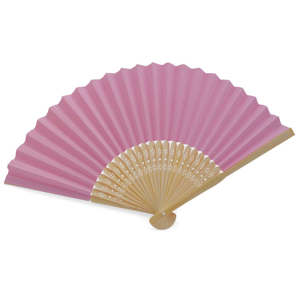 White Paper and Bamboo Wedding Fans (Pink, 50 Fans)