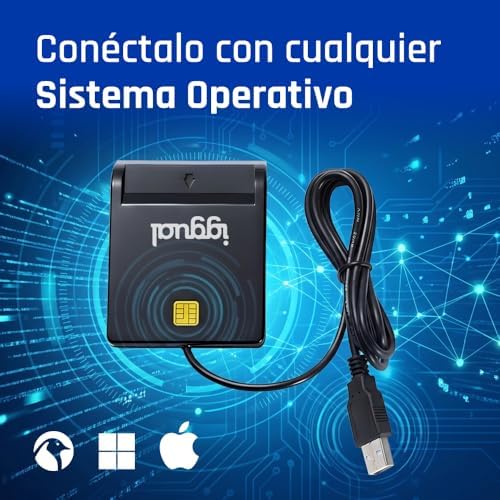 Leitor USB 2.0 para cartão DNI, SIP e ID – Ligação USB – Leitor Eletrónico Inteligente de DNI Compatível com DNI 4.0 – Compatível com Windows, macOS e Linux – Cabo de 1,2 m – Preto