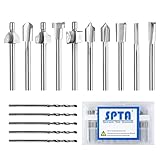 SPTA 10Pcs HSS Router Carbide Engraving Bits & 5Pcs Drill Bit-1/8"(3mm) Shank For Rotary Tools for DIY Woodworking, Carving, Engraving, Drilling