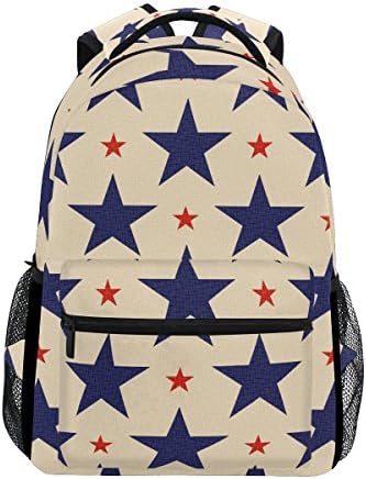 GIOVANIOR Patriotic Blue Red Stars Backpack School Bag Bookbag Hiking Travel Rucksack