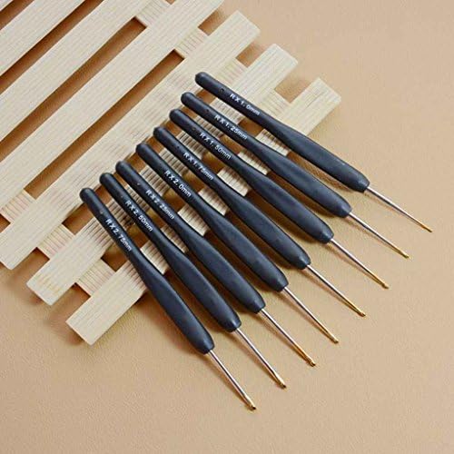 Kongnijiwa 8pcs Knitting Crochet Tool Set with Soft Handle and Hook, Colour Black, 1.0mm/1.25mm/1.5mm/1.75mm/2.0mm/2.25mm/2.5mm/2.75mm